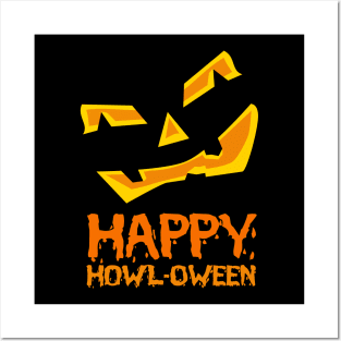 Happy Howl-Oween Halloween Scary Pumpkin Face Posters and Art